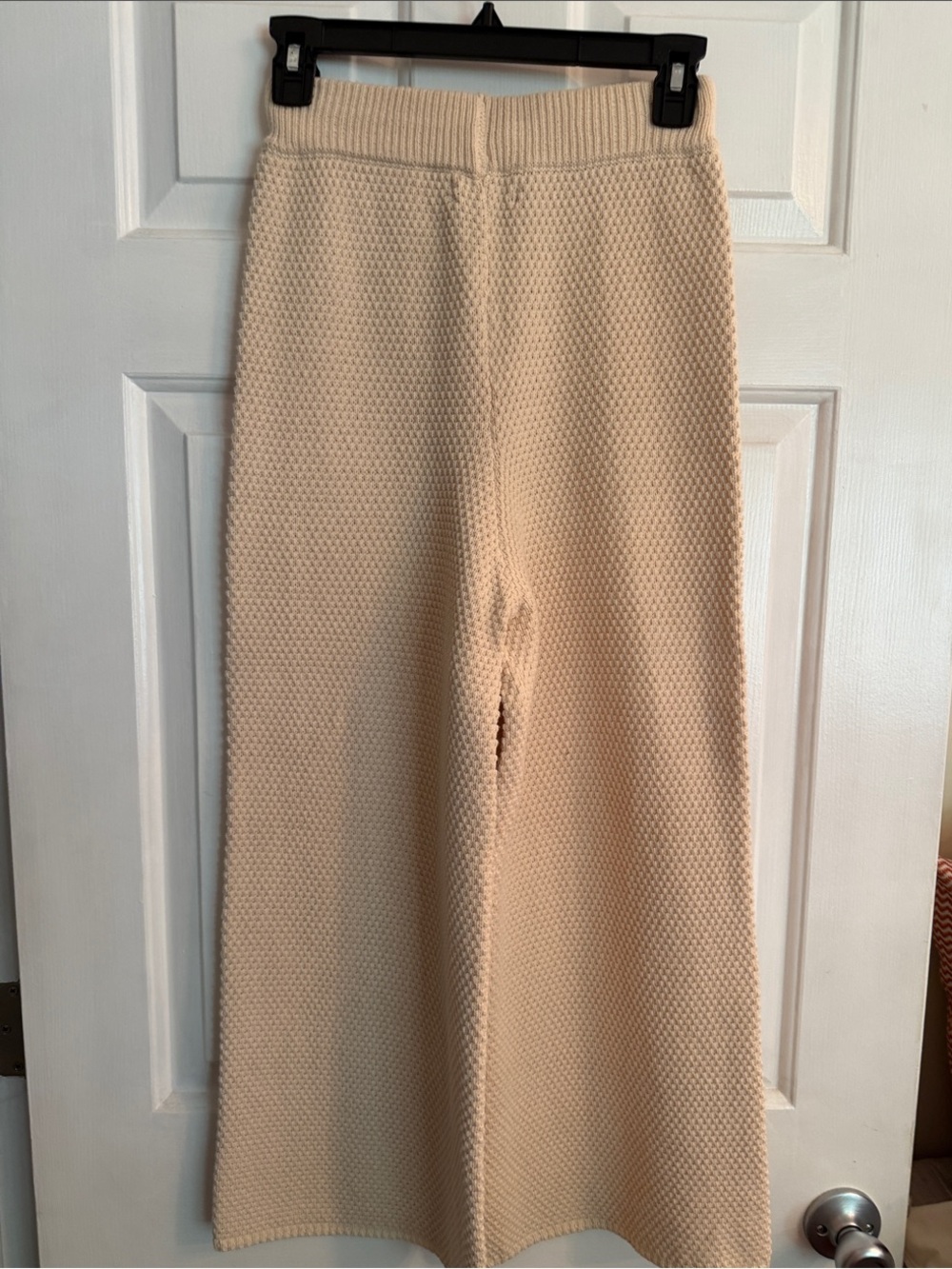 Sincerly Jules Cream Wide-Leg Textured Knit Pants